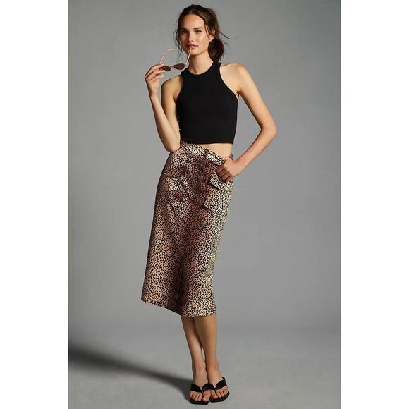 NWT Mare Mare x Anthropologie Utility Midi Skirt CORDUROY $148 SMALL Cheetah - Picture 1 of 5